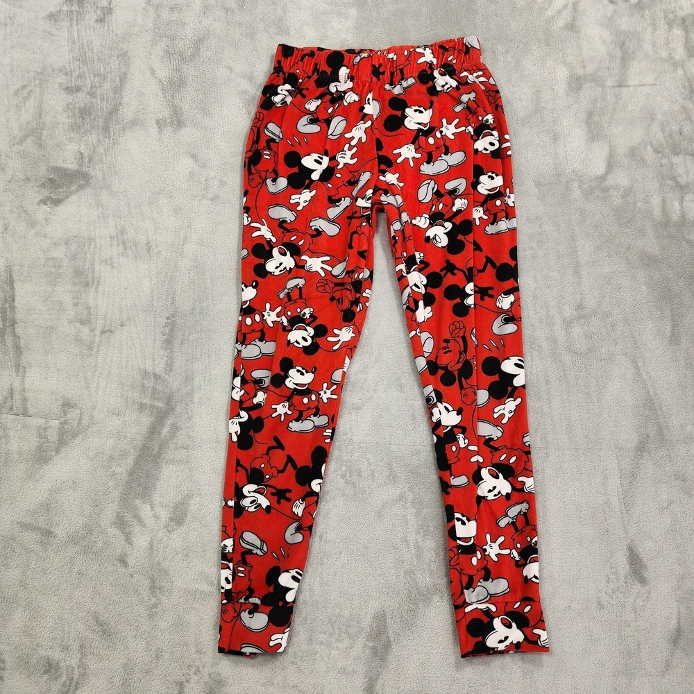 Disney Pants Womens S Red All Over Mickey Mouse Fleece Jogger Lounge Casual Soft - Picture 1 of 10